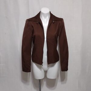 Vintage Express Dark Brown Satin Full Zip Jacket Small USA Made Classic Chic